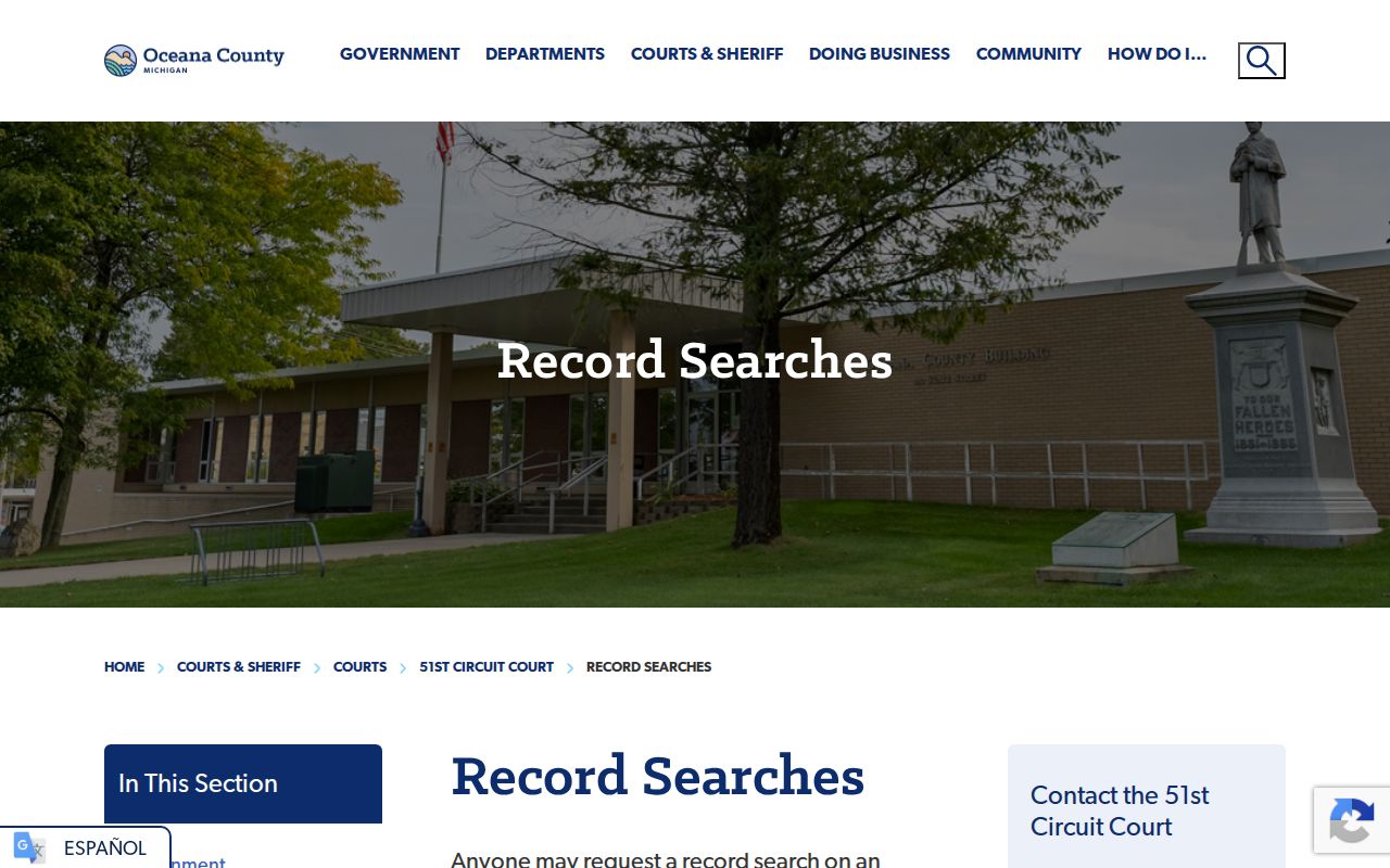 Oceana County circuit court record search instructions for warrant search