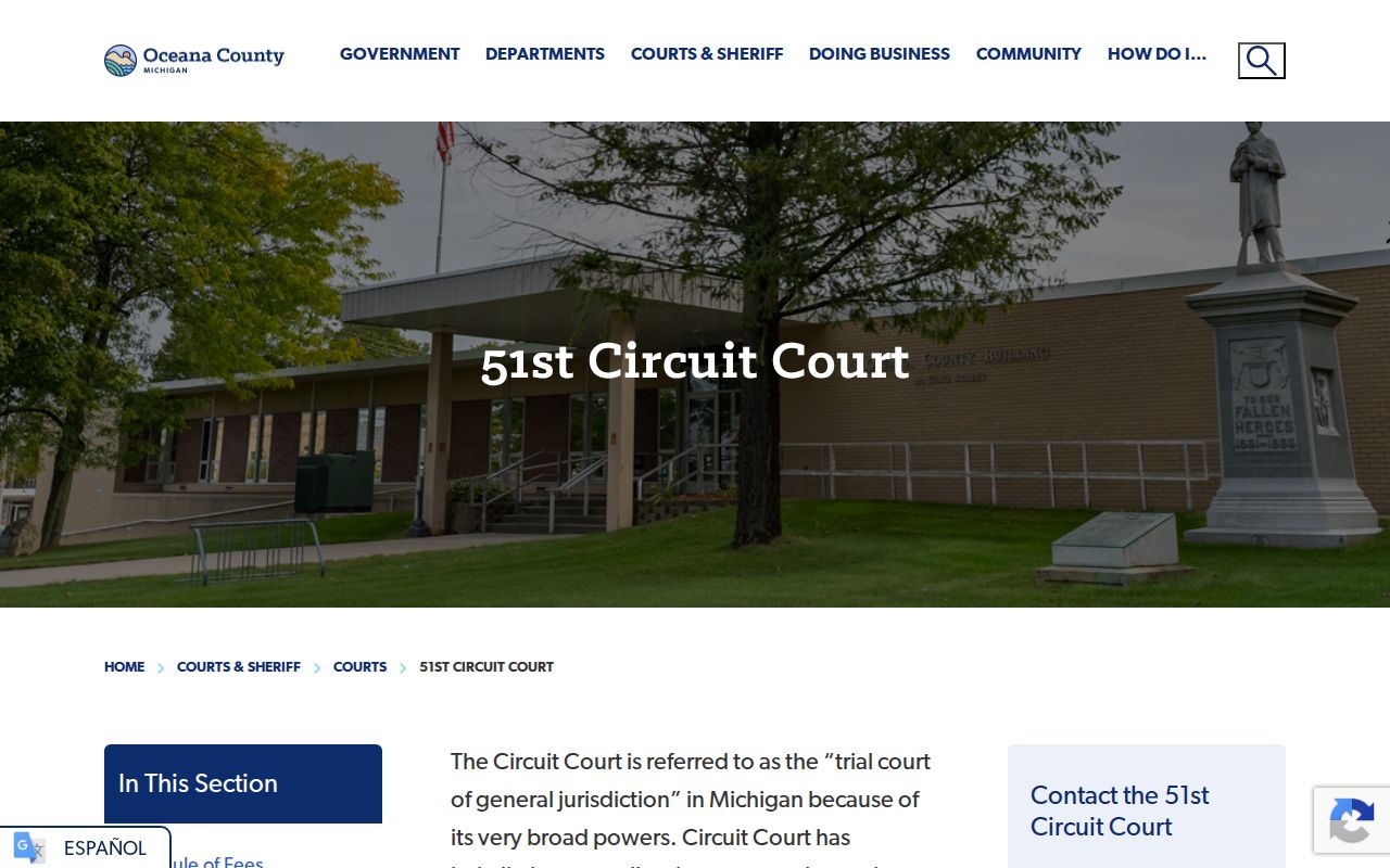 Oceana County 51st Circuit Court warrant records page