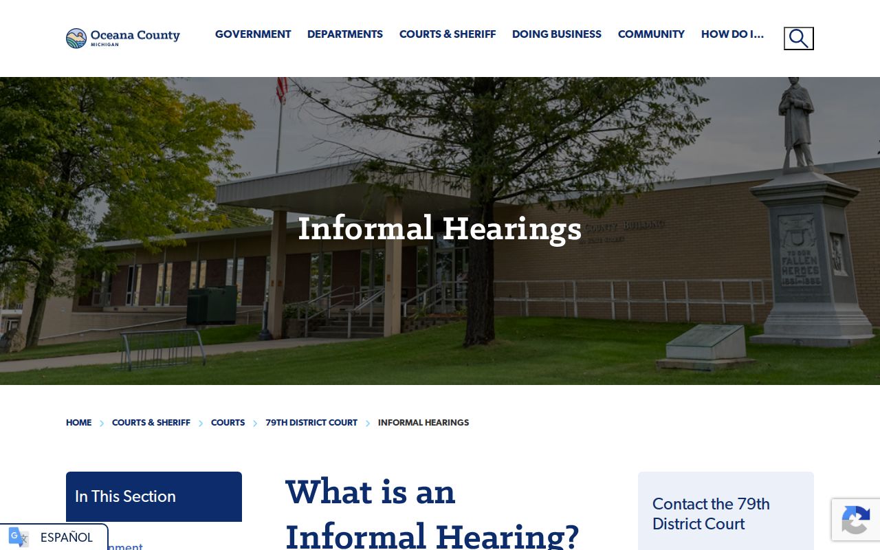 Oceana County 79th District Court informal hearing page for bench warrants