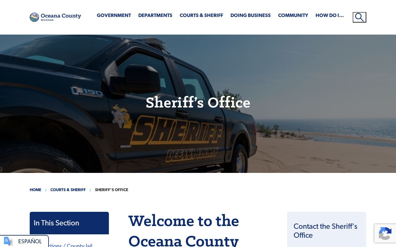 Oceana County Sheriff's Office warrant records contact page