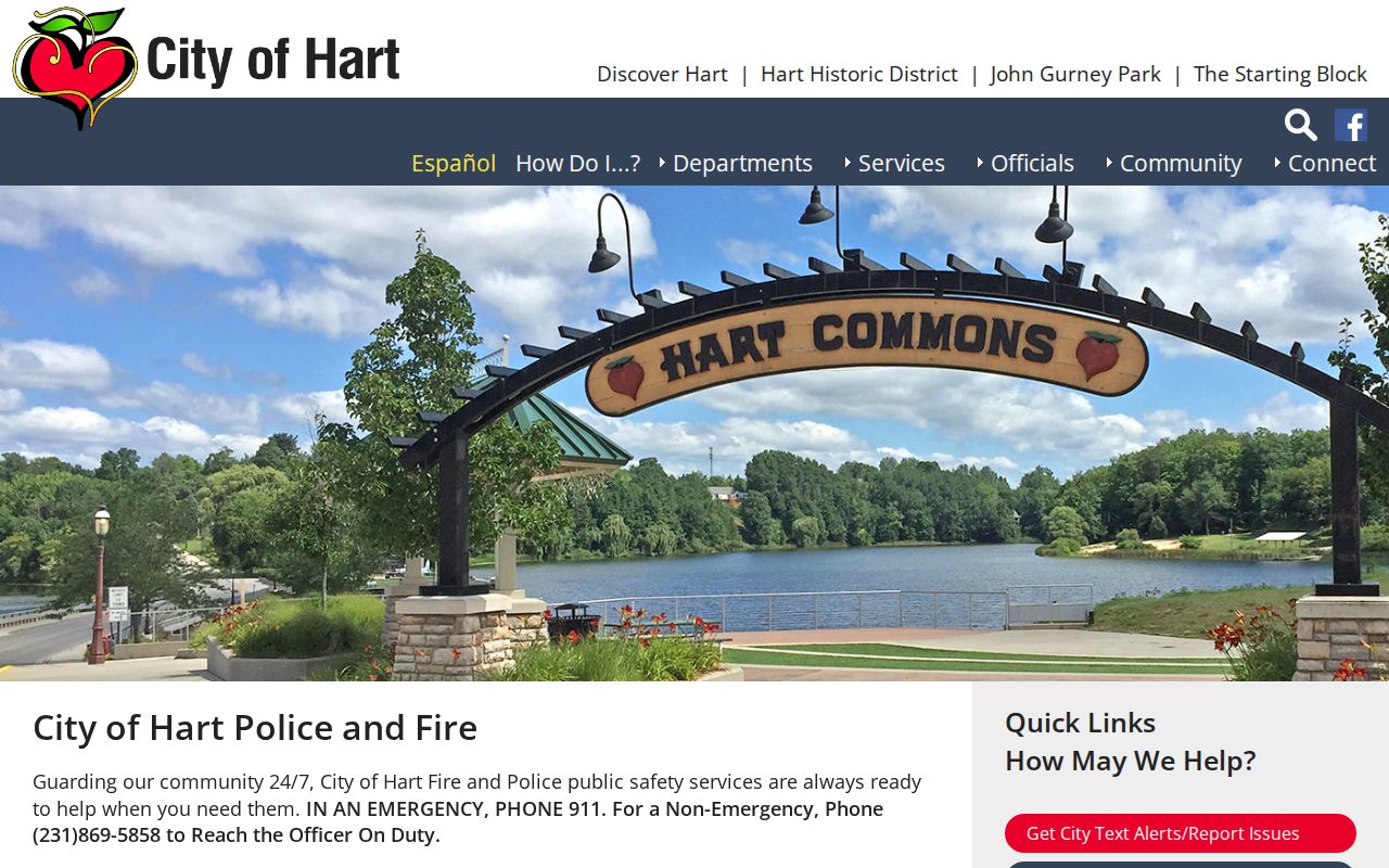 Hart Police Department contact page for Hart warrant records