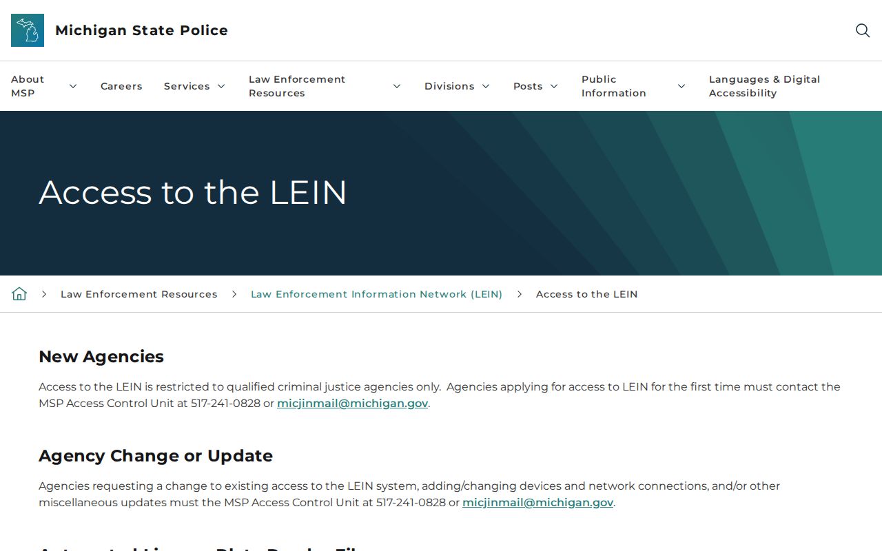 Michigan LEIN authorized agency access page for Oceana County active warrants