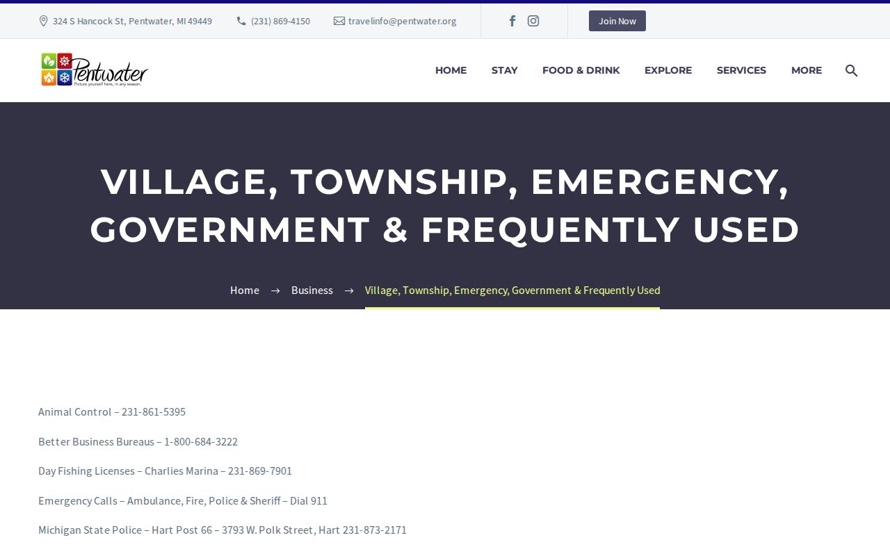 Pentwater police contact panel for Pentwater warrant records