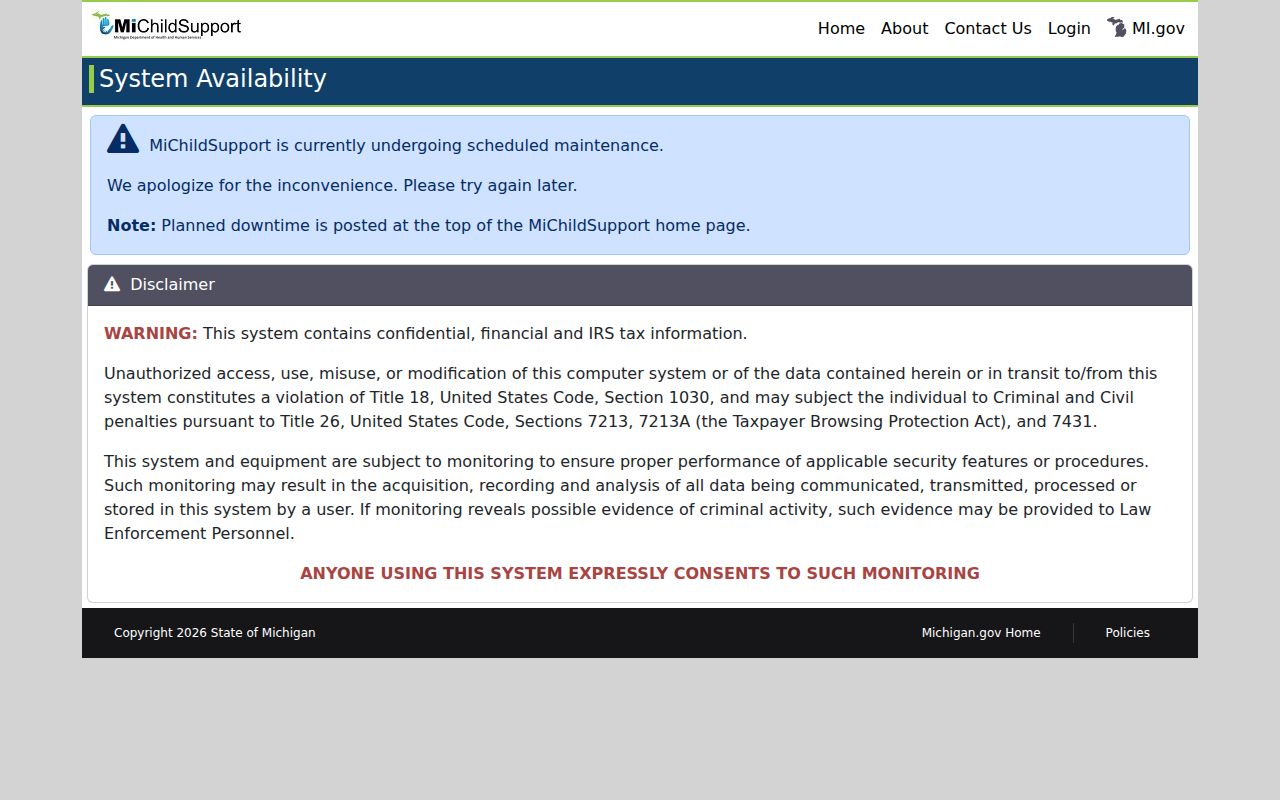 State child support portal used for Oceana County bench warrant questions